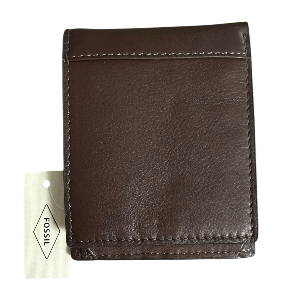 Fossil Men's Journee Traveler Quilted Black Brown Leather Wallet - New With Tags